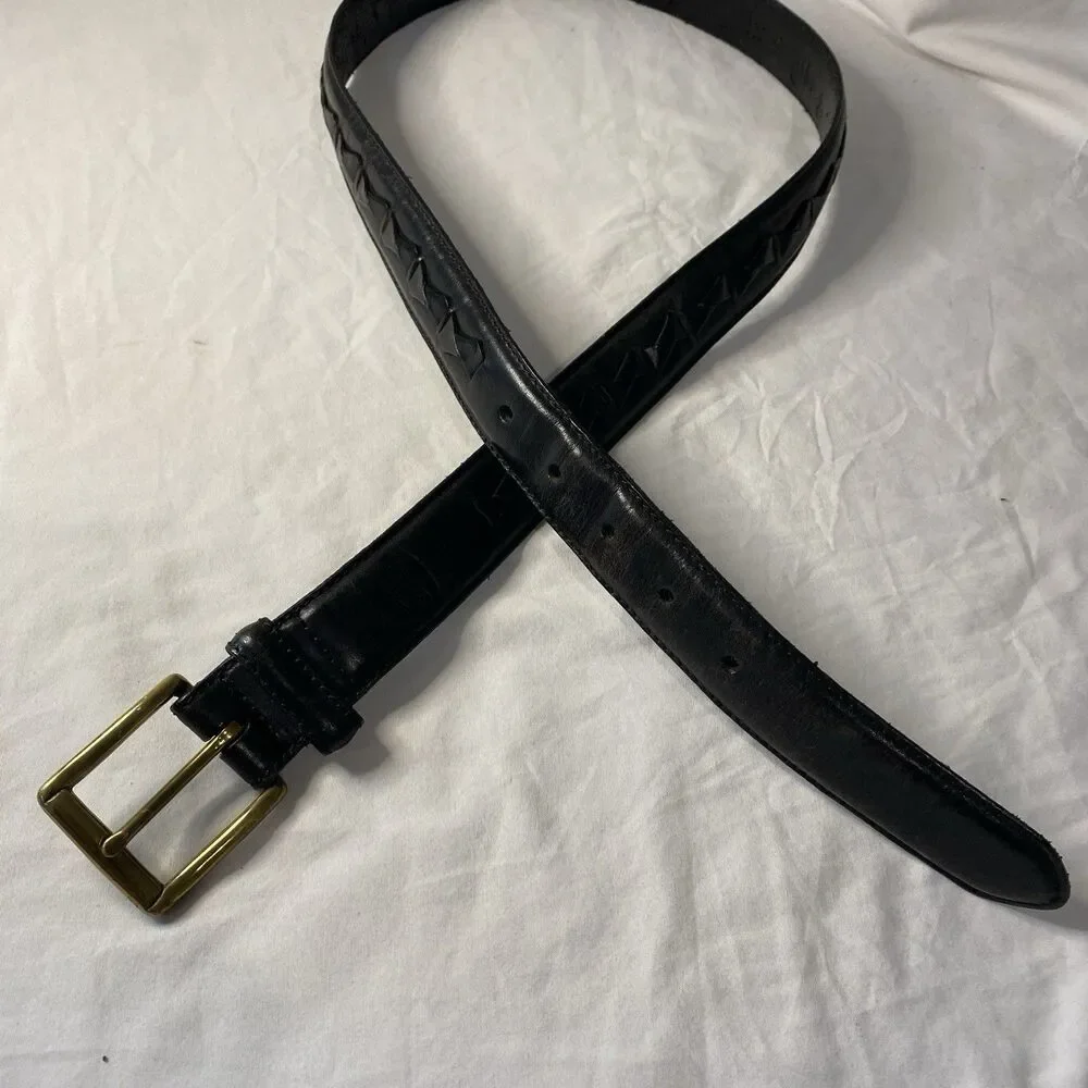 Fossil Men’s Belt Braided Black Leather Brass Buckle dad work